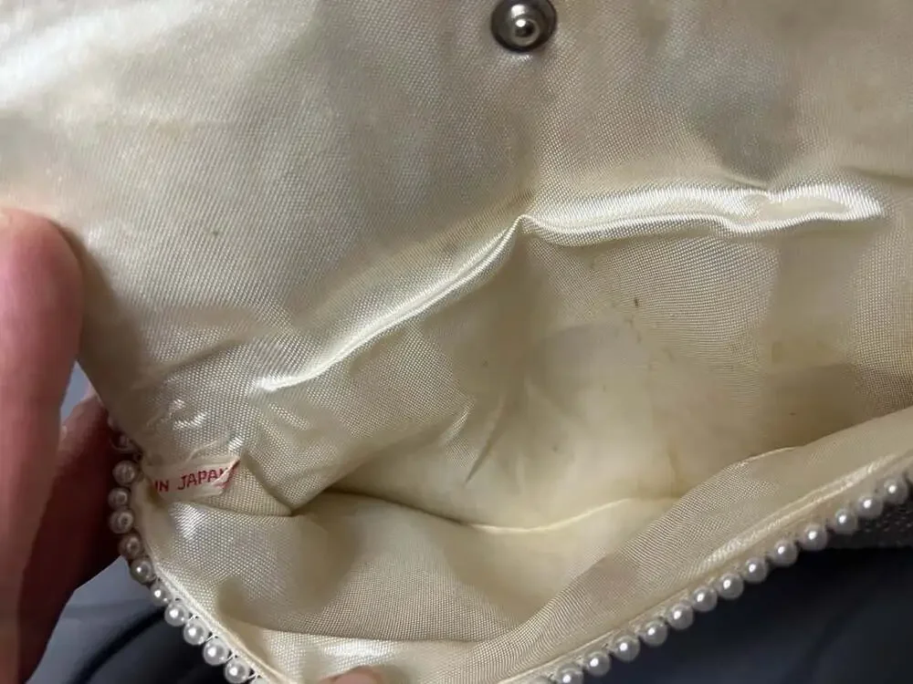 Vintage Mid-Century Pearl and Seed Bead Evening Clutch Bag Made in Japan